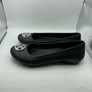 Crocs Gianna Disk black rubber silver embellished women’s flats size 7